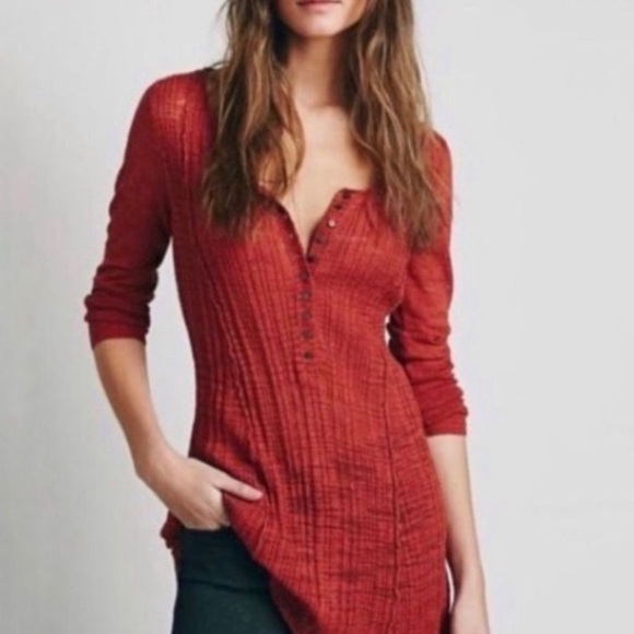 Free People Tops - NWT Free People Semi Sheer Ribbed Knit Tunic Henley